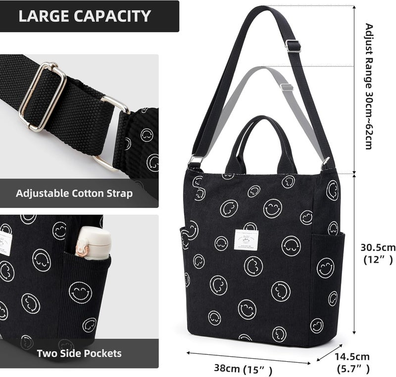 KALIDI Corduroy Tote Bag, Large Messenger Bag Shoulder Hobo Anti Splash Crossbody Zipper Bag Casual Work Shopping Women - Image 4